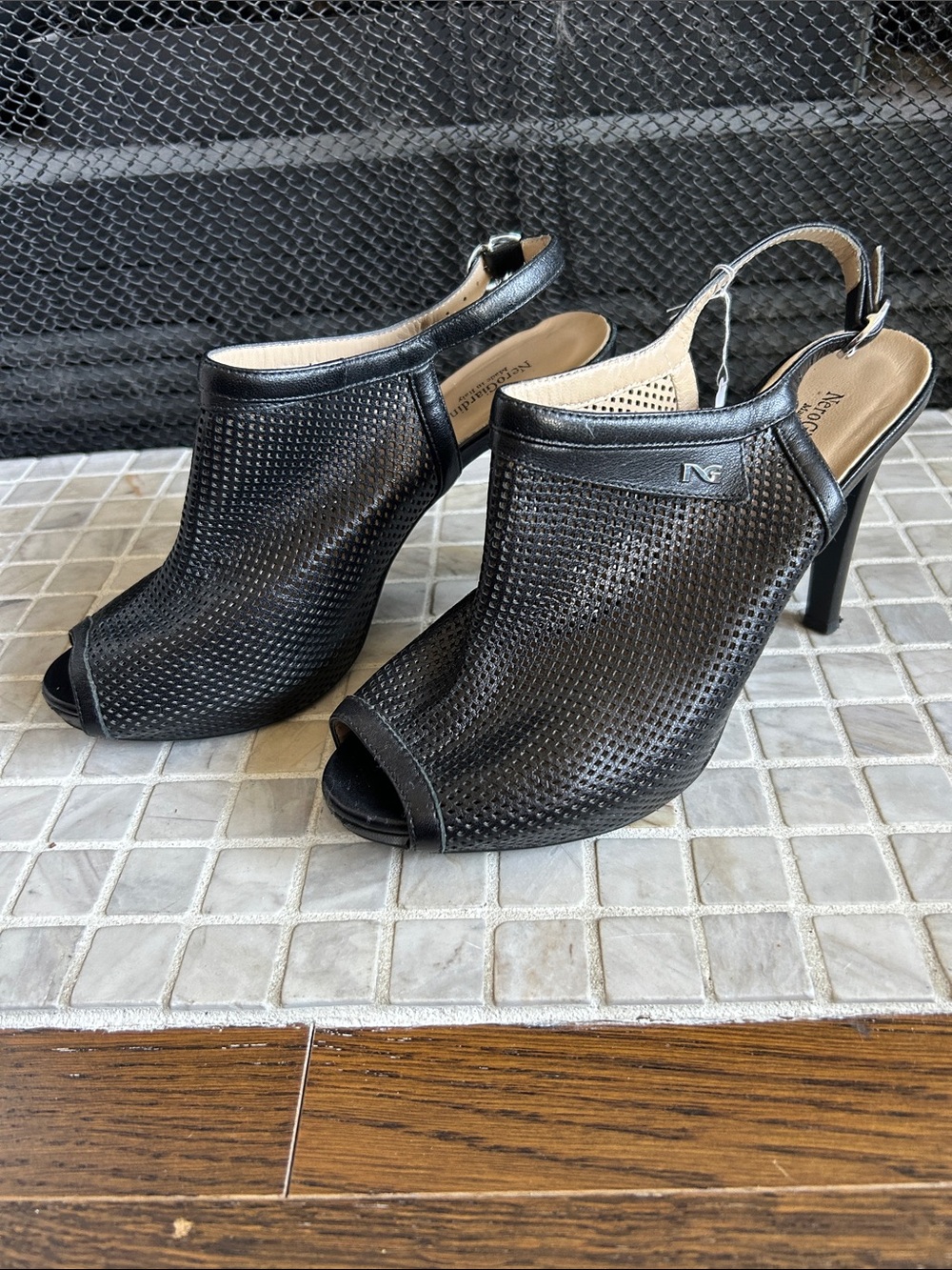 Nero Giardini Genuine Leather Peep Toe Slingback Pumps